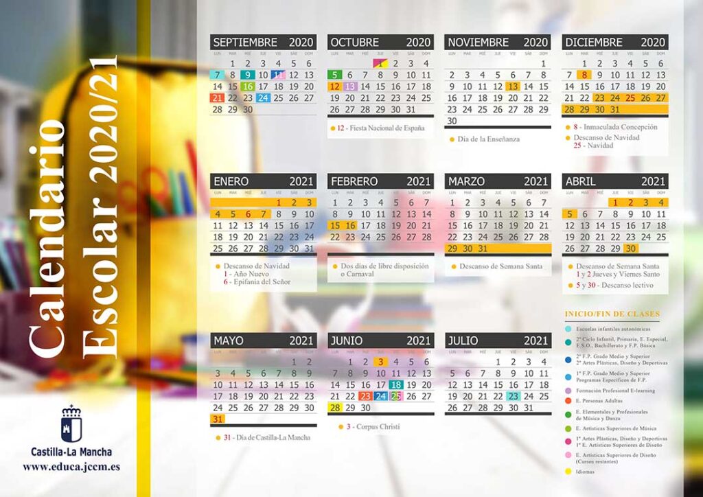 Calendario Escolar De Castilla La Mancha | Educaciondivertida.com