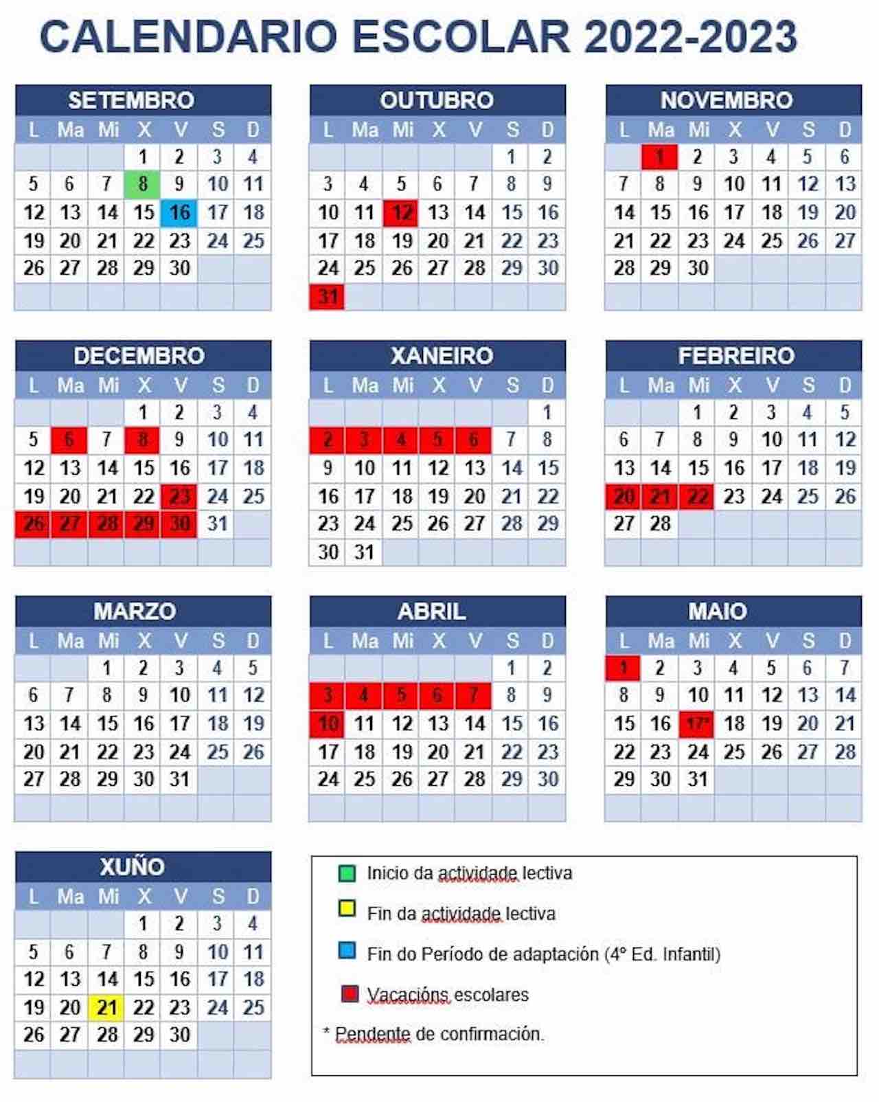 Calendario escolar GALICIA para el curso 2022-2023