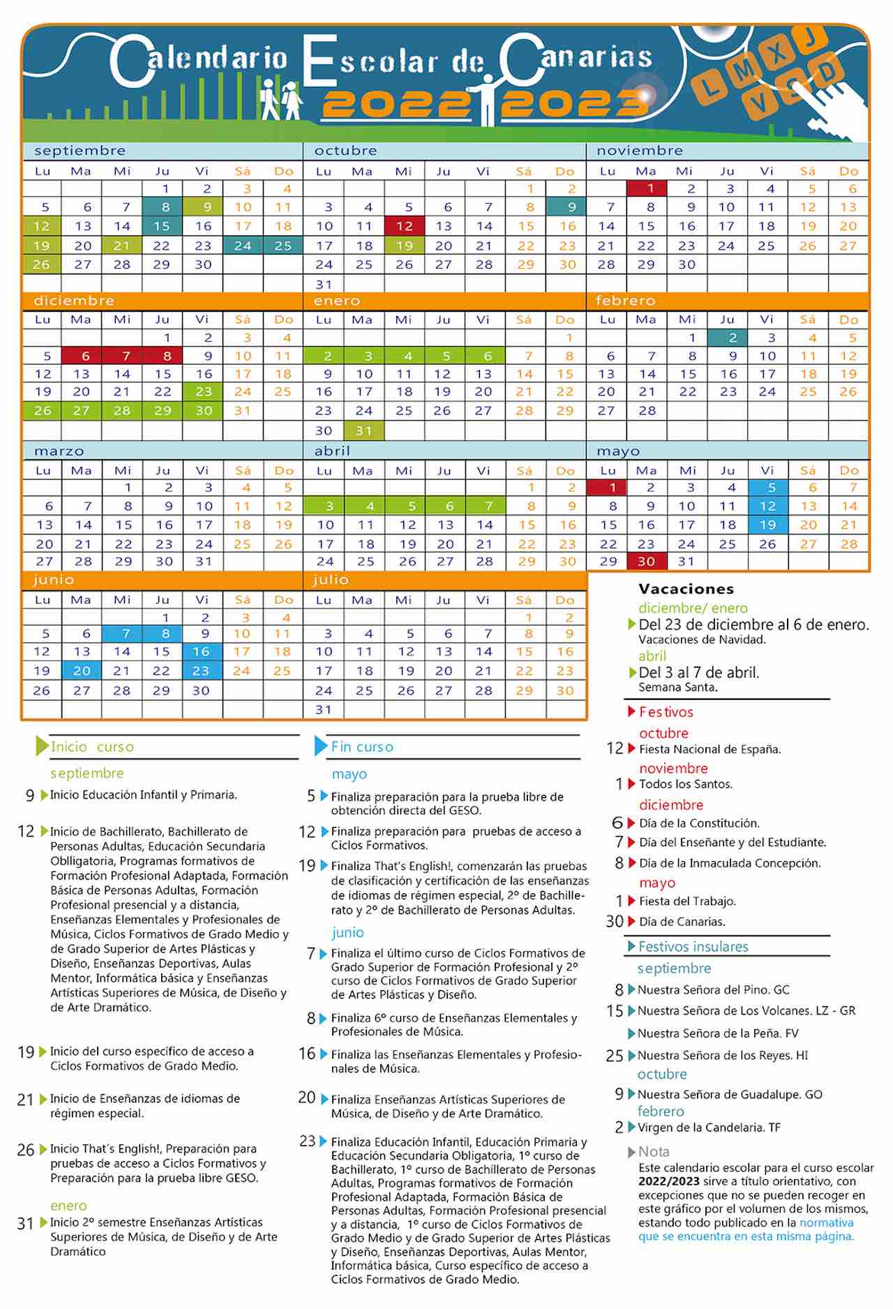 Calendario escolar de las ISLAS CANARIAS para el curso 2022-2023