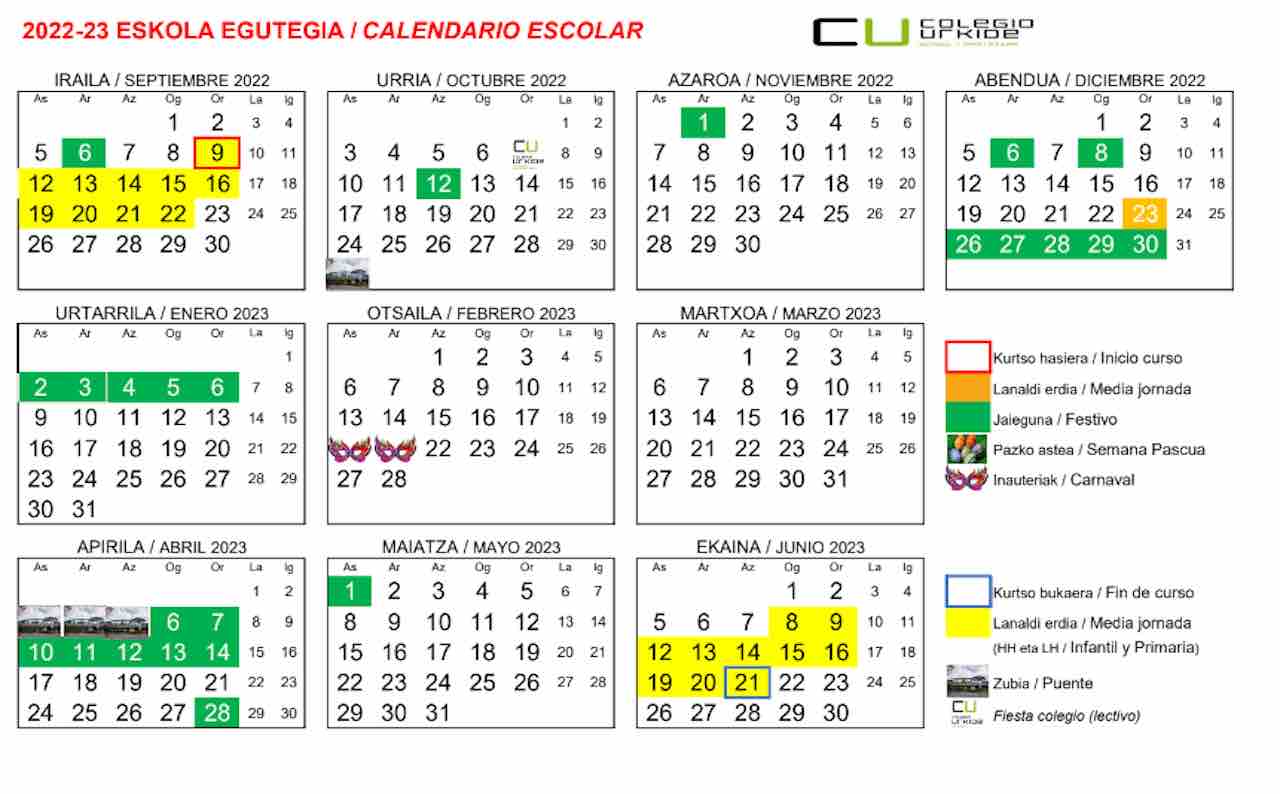 Calendario escolar PAÍS VASCO para el curso 2022-2023