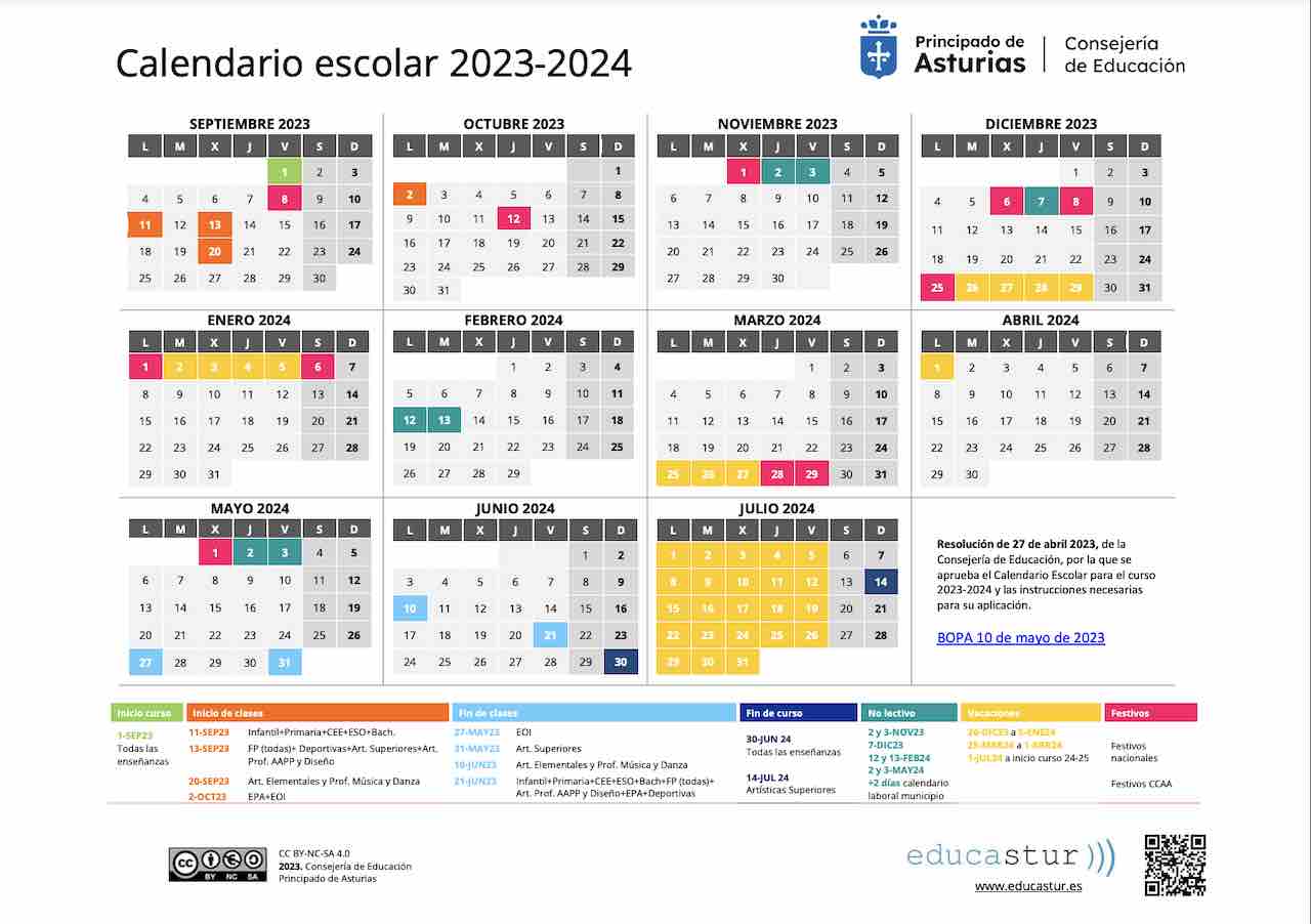 CALENDARIO ESCOLAR ASTURIAS 2023-2024