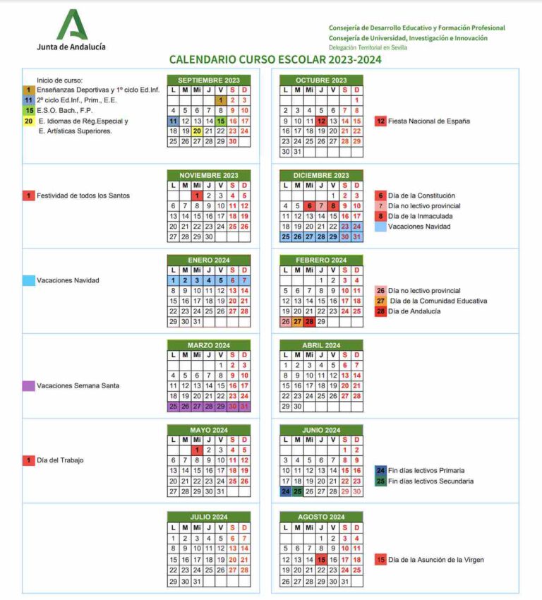 Calendario escolar Sevilla para el curso 20232024