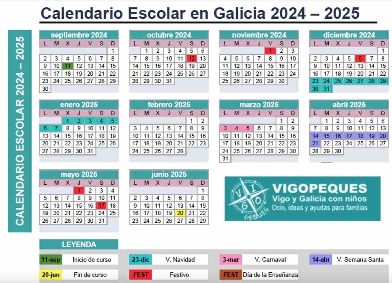 Calendario escolar GALICIA para el curso 2024-2025