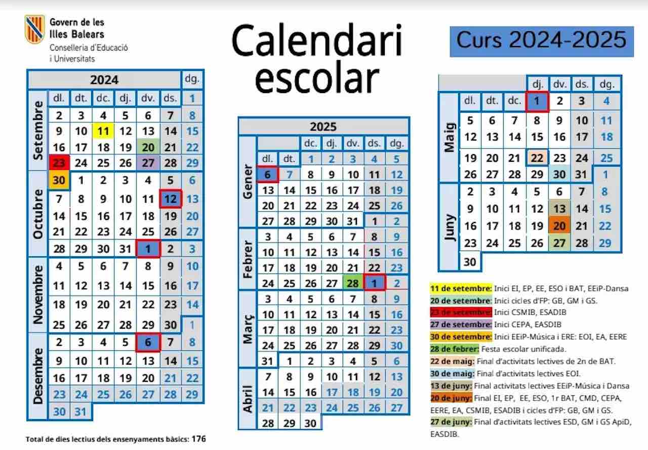 Calendario escolar Islas Baleares 2024-25